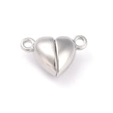 Alloy Magnetic Clasps with Loops, Heart, Platinum, 15x9.5x6mm, Hole: 1.5mm, 50Set/Set