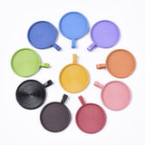 Spray Paint Alloy Pendant Cabochon Settings, Cadmium Free & Lead Free, Plain Edge Bezel Cups, Flat Round, Mixed Color, Tray: 25mm, 36x27.5x6mm, Hole: 3x6.5mm, about 2pcs/color, 10color, 20pcs/bag