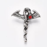 Alloy Big Pendants, with Rhinestone, Wing with Dragon, Light Siam, Antique Silver, 55x45.5x13mm, Hole: 8.5x6.5mm, 12pc/Set