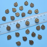 Alloy Pendant Cabochon Settings For Enamel, Flat Round with Alphabet, Antique Bronze, 14x12x2mm, Hole: 1.5mm, 26pcs/set