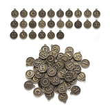 Alloy Pendant Cabochon Settings For Enamel, Flat Round with Alphabet, Antique Bronze, 14x12x2mm, Hole: 1.5mm, 26pcs/set