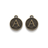 Alloy Pendant Cabochon Settings For Enamel, Flat Round with Alphabet, Antique Bronze, 14x12x2mm, Hole: 1.5mm, 26pcs/set