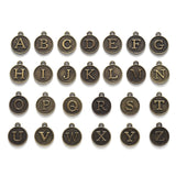 Alloy Pendant Cabochon Settings For Enamel, Flat Round with Alphabet, Antique Bronze, 14x12x2mm, Hole: 1.5mm, 26pcs/set