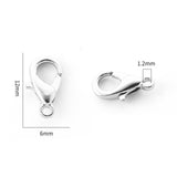 Zinc Alloy Lobster Claw Clasps, Platinum, 12x6mm, Hole: 1.2mm, 100pcs/Box