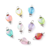 Transparent Acrylic Connector Charms, AB Color Heart Links with Eco-Friendly Antique Silver Plated Alloy Double Loops, Mixed Color, 17x8x4.5mm, Hole: 1.8mm, 10pc/Set