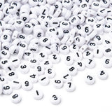 Opaque Acrylic Beads, Number Style, Flat Round, White, Size: about 7mm in diameter, 4mm thick, hole: 1.2mm, about 3500pcs/500g