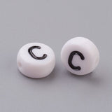 Acrylic Beads, with Horizontal Hole, Letter, Flat Round, Letter.C, 7x4mm, Hole: 1mm, about 3500pcs/500g