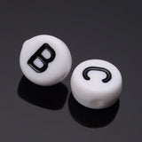 Acrylic Horizontal Hole Letter Beads, Mixed Letters, Flat Round, Random Mixed Letters, 7x4mm, Hole: 1mm, about 3500pcs/500g