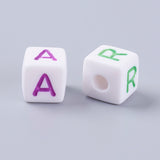 Initial Acrylic Beads, Cube, Mixed Color, 10x10x10mm