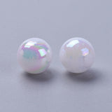 Eco-Friendly Poly Styrene Acrylic Beads, AB Color Plated, Round, White, 8mm, Hole: 1mm, about 2000pcs/500g