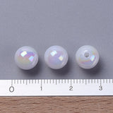 Eco-Friendly Poly Styrene Acrylic Beads, AB Color Plated, Round, White, 8mm, Hole: 1mm, about 2000pcs/500g