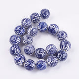 Handmade Blue and White Porcelain Beads, Round, Medium Blue, 18mm, Hole: 2mm, 20pc/Set