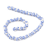 Handmade Flower Printed Porcelain Ceramic Beads Strands, Round, Blue, 8mm, Hole: 2mm, about 42pcs/strand, 13 inch, 3Strand/Set