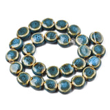 Handmade Porcelain Ceramic Beads Strands, Famille Rose Style, Flat Round, Deep Sky Blue, 10.5~12x5.5~7mm, Hole: 2mm, about 28~29pcs/strand, 12.28~12.72 inch(31.2~32.3cm)