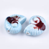 Handmade Porcelain Beads, Fancy Antique Glazed Porcelain, Sea Snail, Light Sky Blue, 39~40x30~31x16.5~18mm, Hole: 2.5~3.5mm, 20pc/Set