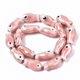 Handmade Porcelain Ceramic Beads Strands, Bright Glazed Porcelain, Fish, Pink, 19x10x8mm, Hole: 1.5mm, about 17pcs/strand, 12.40 inch(31.5cm), 2Strand/Set