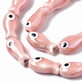 Handmade Porcelain Ceramic Beads Strands, Bright Glazed Porcelain, Fish, Pink, 19x10x8mm, Hole: 1.5mm, about 17pcs/strand, 12.40 inch(31.5cm), 2Strand/Set