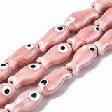 Handmade Porcelain Ceramic Beads Strands, Bright Glazed Porcelain, Fish, Pink, 19x10x8mm, Hole: 1.5mm, about 17pcs/strand, 12.40 inch(31.5cm), 2Strand/Set