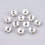 Brass Rhinestone, for Jewelry Craft Making Findings, Grade A, Rondelle, Silver Color Plated, Size: about 6mm in diameter, 3mm thick, hole: 1.5mm, 500pcs/Set