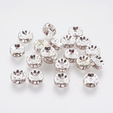 Brass Rhinestone Spacer Beads, Grade A, Rondelle, Silver Color Plated, Size: about 8mm in diameter, 3.5mm thick, hole: 2mm, 500pc/Set