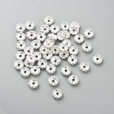 Iron Rhinestone Spacer Beads, Grade B, Waves Edge, Rondelle, Silver Color Plated, Clear, Size: about 8mm in diameter, 3.5mm thick, hole: 1.5mm, 1000pc/Set