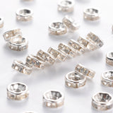 Iron Rhinestone Spacer Beads, Grade B, Rondelle, Straight Edge, Clear, Silver Color Plated, 6x3mm, Hole: 1.5mm, 1000pc/Set