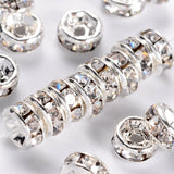 Brass Rhinestone Spacer Beads, Grade AAA, Straight Flange, Nickel Free, Silver Color Plated, Rondelle, Crystal, 4x2mm, Hole: 0.8mm, 200pc/Set