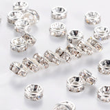 Brass Rhinestone Spacer Beads, Grade AAA, Straight Flange, Nickel Free, Silver Color Plated, Rondelle, Crystal, 5x2.5mm, Hole: 1mm, 200pc/Set