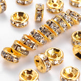 Brass Rhinestone Spacer Beads, for Jewelry Craft Making Findings, Grade A, Straight Flange, Golden Metal Color, Rondelle, Crystal, 6x3mm, Hole: 1mm, 200pcs/Set