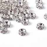 Brass Rhinestone Spacer Beads, Grade AAA, Straight Flange, Nickel Free, Silver Color Plated, Rondelle, Crystal, 6x3mm, Hole: 1mm, 200pc/Set