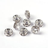 Brass Rhinestone Spacer Beads, Grade AAA, Straight Flange, Nickel Free, Silver Color Plated, Rondelle, Crystal, 6x3mm, Hole: 1mm, 200pc/Set