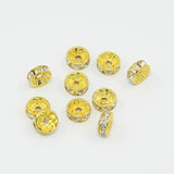 Brass Rhinestone Spacer Beads, Grade A, Straight Flange, Golden Metal Color, Rondelle, Crystal, 8x3.8mm, Hole: 1.5mm, 200pc/Set