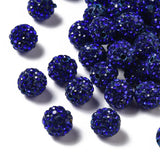 Pave Disco Ball Beads, Polymer Clay Rhinestone Beads, Round, Sapphire, PP13(1.9~2mm), 6 Rows Rhinestone, 10mm, Hole: 1.5mm, 100pc/Set