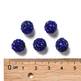 Pave Disco Ball Beads, Polymer Clay Rhinestone Beads, Round, Sapphire, PP13(1.9~2mm), 6 Rows Rhinestone, 10mm, Hole: 1.5mm, 100pc/Set