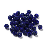 Pave Disco Ball Beads, Polymer Clay Rhinestone Beads, Round, Sapphire, PP13(1.9~2mm), 6 Rows Rhinestone, 10mm, Hole: 1.5mm, 100pc/Set