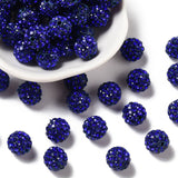 Pave Disco Ball Beads, Polymer Clay Rhinestone Beads, Round, Sapphire, PP13(1.9~2mm), 6 Rows Rhinestone, 10mm, Hole: 1.5mm, 100pc/Set