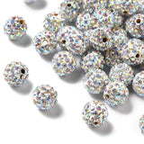 Pave Disco Ball Beads, Polymer Clay Rhinestone Beads, Round, Crystal AB, PP13(1.9~2mm), 6 Rows Rhinestone, 10mm, Hole: 1.5mm, 100pc/Set