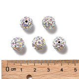 Pave Disco Ball Beads, Polymer Clay Rhinestone Beads, Round, Crystal AB, PP13(1.9~2mm), 6 Rows Rhinestone, 10mm, Hole: 1.5mm, 100pc/Set