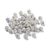 Pave Disco Ball Beads, Polymer Clay Rhinestone Beads, Round, Crystal AB, PP13(1.9~2mm), 6 Rows Rhinestone, 10mm, Hole: 1.5mm, 100pc/Set