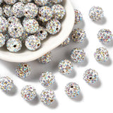 Pave Disco Ball Beads, Polymer Clay Rhinestone Beads, Round, Crystal AB, PP13(1.9~2mm), 6 Rows Rhinestone, 10mm, Hole: 1.5mm, 100pc/Set