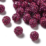 Pave Disco Ball Beads, Polymer Clay Rhinestone Beads, Round, Fuchsia, PP13(1.9~2mm), 6 Rows Rhinestone, 10mm, Hole: 1.5mm, 100pc/Set