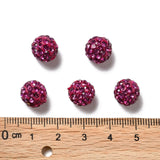 Pave Disco Ball Beads, Polymer Clay Rhinestone Beads, Round, Fuchsia, PP13(1.9~2mm), 6 Rows Rhinestone, 10mm, Hole: 1.5mm, 100pc/Set