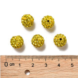 Pave Disco Ball Beads, Polymer Clay Rhinestone Beads, Round, Citrine, PP13(1.9~2mm), 6 Rows Rhinestone, 10mm, Hole: 1.5mm, 100pc/Set