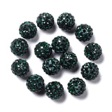 Pave Disco Ball Beads, Polymer Clay Rhinestone Beads, Round, Emerald, PP13(1.9~2mm), 6 Rows Rhinestone, 10mm, Hole: 1.5mm, 100pc/Set