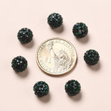 Pave Disco Ball Beads, Polymer Clay Rhinestone Beads, Round, Emerald, PP13(1.9~2mm), 6 Rows Rhinestone, 10mm, Hole: 1.5mm, 100pc/Set