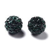 Pave Disco Ball Beads, Polymer Clay Rhinestone Beads, Round, Emerald, PP13(1.9~2mm), 6 Rows Rhinestone, 10mm, Hole: 1.5mm, 100pc/Set