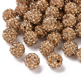 Pave Disco Ball Beads, Polymer Clay Rhinestone Beads, Round, Light Colorado Topaz, PP13(1.9~2mm), 6 Rows Rhinestone, 10mm, Hole: 1.5mm, 100pc/Set