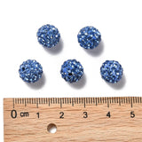 Pave Disco Ball Beads, Polymer Clay Rhinestone Beads, Round, Light Sapphire, PP13(1.9~2mm), 6 Rows Rhinestone, 10mm, Hole: 1.5mm, 100pc/Set