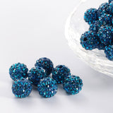 Pave Disco Ball Beads, Polymer Clay Rhinestone Beads, Round, Blue Zircon, PP13(1.9~2mm), 6 Rows Rhinestone, 10mm, Hole: 1.5mm, 100pc/Set