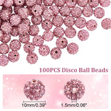 Pave Disco Ball Beads, Polymer Clay Rhinestone Beads, Round, Light Rose, PP13(1.9~2mm), 6 Rows Rhinestone, 10mm, Hole: 1.5mm, 100pc/Set